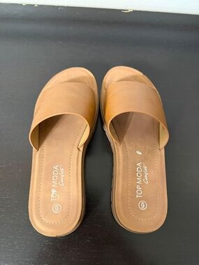 TOP Moda Cognac Slide Mules with Wide Band